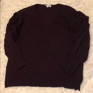 Vince Camuto Maroon V-Neck Ruffle Shoulder Sweater SZ S